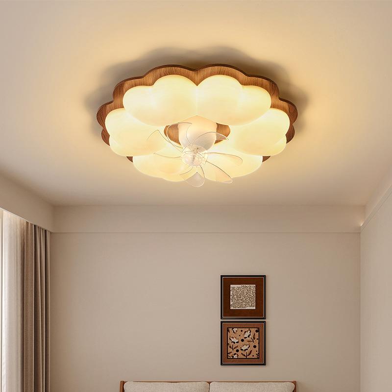 中式木纹风扇灯卧室吸顶灯全光谱护眼智能无极调光家装中山灯饰