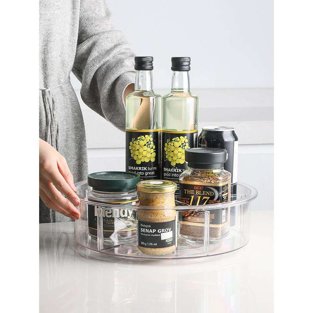 BK9K冰箱旋转收纳盘多功能橱柜分格整理盒吊柜护肤瓶罐小型转