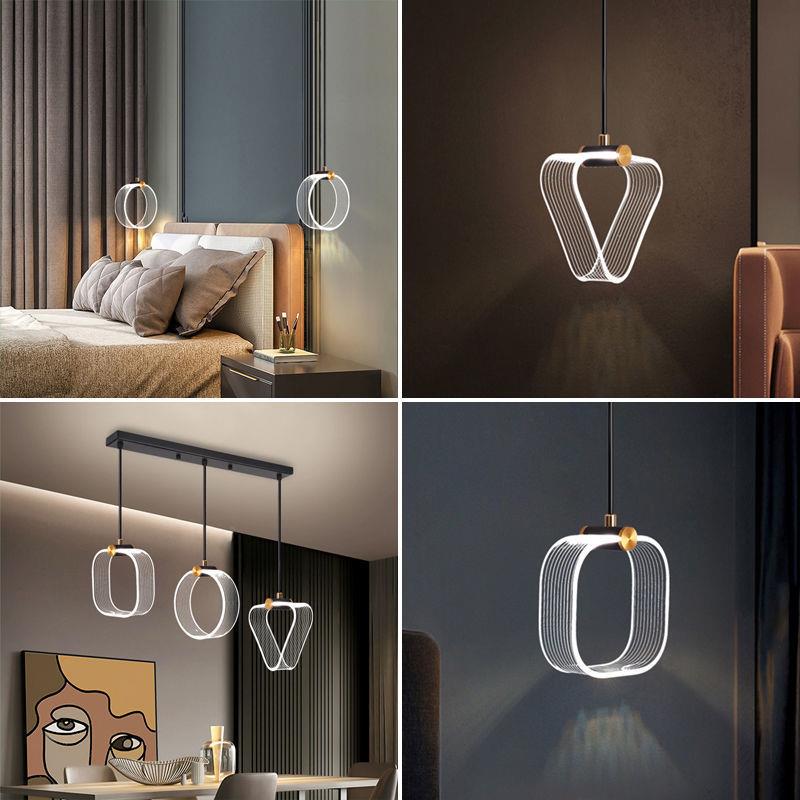北欧床头吊灯卧室轻奢现代简约餐厅灯吧台网红长线单头玄关小吊灯