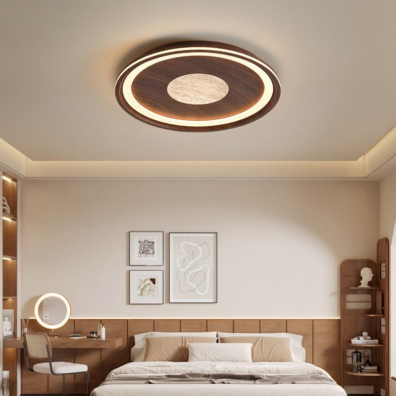 复古全光谱法式中古简约奶油风胡桃木色吸顶灯圆形护眼书房阳台灯