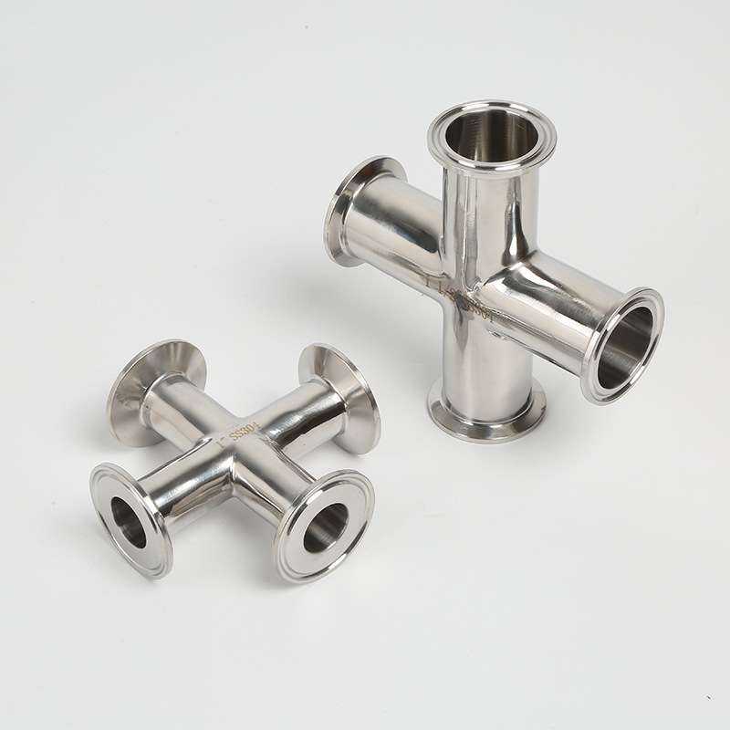 SS304卫生级不锈钢快装四通接头十字卡箍式卡盘4通管活接水管件