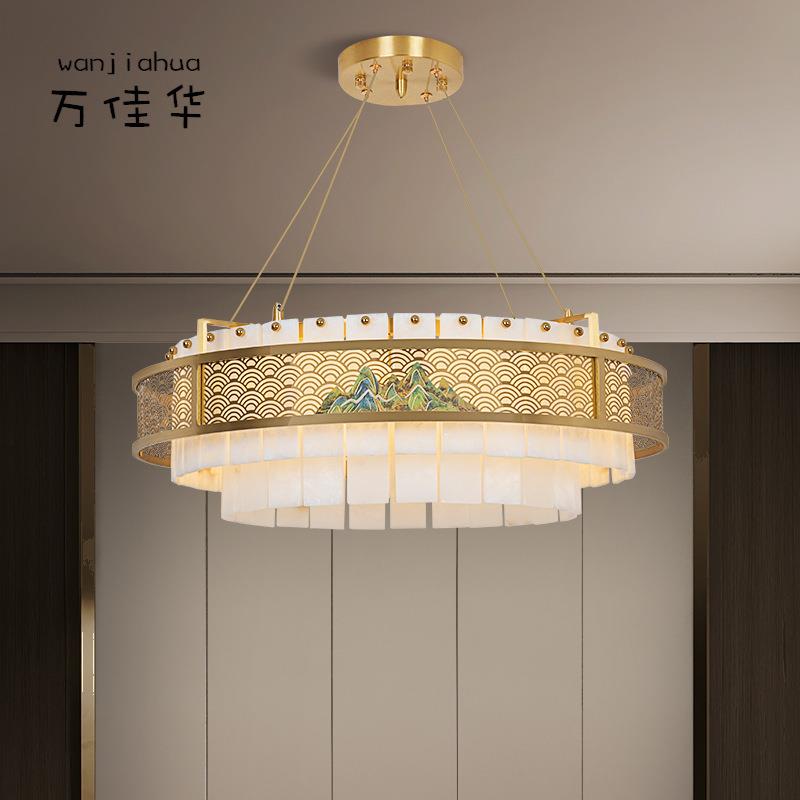 新中式全铜吊灯设计师创意简约餐厅灯轻奢感客厅别墅样板间灯