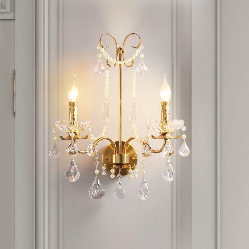 美式卧室中古过道床头水晶复古2024年新款酒店客厅设计师法式壁灯