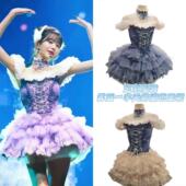 英同款 新款 IVE张元 雾蓝一字肩重工芭蕾风打歌服舞台蓬蓬公主裙