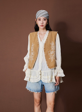 ATUMU 马甲系列 早秋上新 无袖刺绣文艺范叠穿上衣AT454