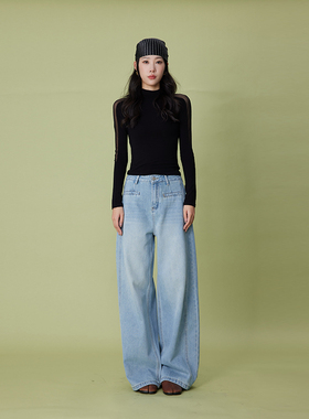 ATUMU「阔腿裤系列」春上新丨高腰女个性宽松梨遮胯牛仔裤AT512