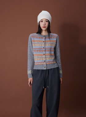 ATUMU「毛衣系列」秋冬新品丨圆领复古费尔岛提花羊毛上衣AT501