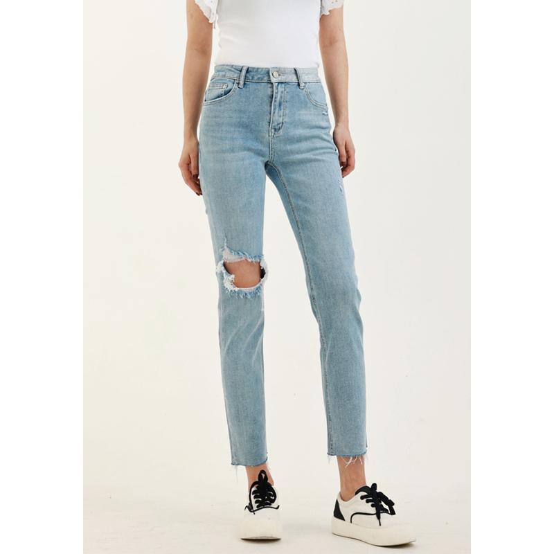 ATUMU直筒裤长裤破洞高腰显瘦