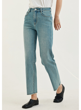 ATUMU「法棍裤烟管裤」丨高腰显瘦四色九分弹力直筒牛仔裤女AT001