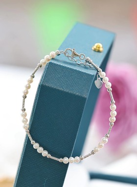 醒|天然淡水珍珠手链 s925银弯管个性 简约大气