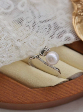 绝美！浪漫 郁金香S925银特技淡水珍珠戒指 活口可调节