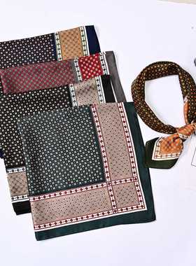 202470方格点子几何印花方巾装饰头巾围巾服饰丝巾直供防晒脖套