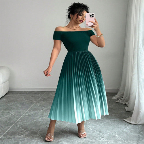 OffShoulderGradientPleated