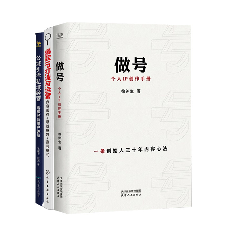 打造爆款IP方法3册:做号:个人IP创作手册+爆款IP打造与运营+公域引流私域经营