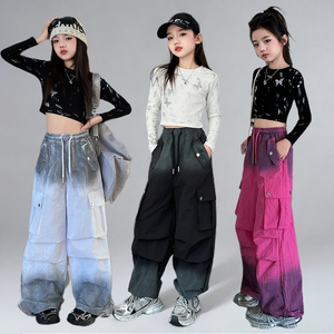 爵士舞女童潮服多巴胺套装嘻哈儿童街舞jazz演出服爵士舞工装裤女