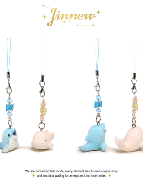 Jinnew原创可爱双人一对海豚鲸鱼情侣公仔书包挂件手机吊坠钥匙链