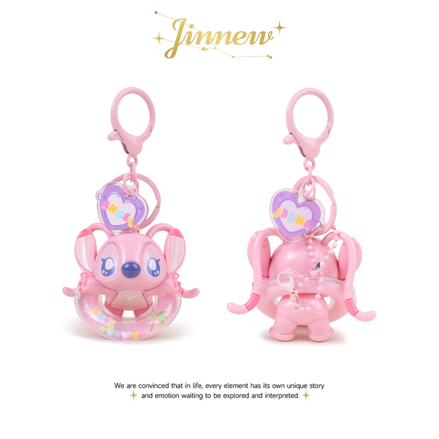 Jinnew正版联名粉色泳圈安琪史迪奇公仔情侣礼物书包包挂件包挂饰
