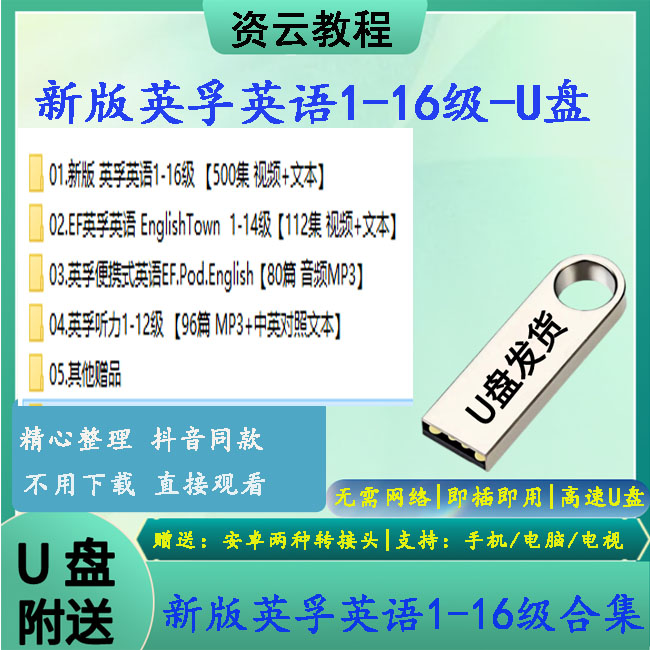 新版英孚英语1-16级零基础学习英语口语视频教程手机电脑定制U盘