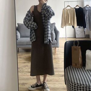 内搭吊带背心裙女2023秋冬新款打底长款背心大码显瘦过膝连衣裙女