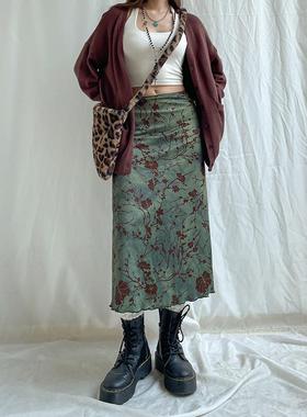 lake green high retro versatile straight skirt embankment