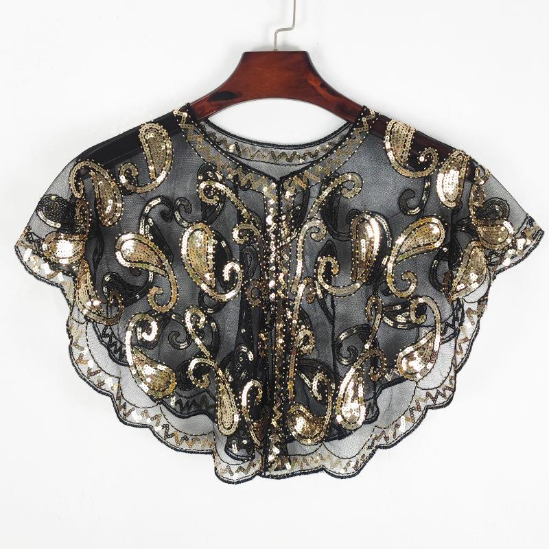 shawl dress evening mesh sequined short waistcoat lace