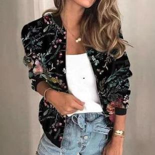 women floral bomber jacket coats vintage long zip up