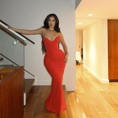 Fashion dress herringbone fit long slim solid top fishtail