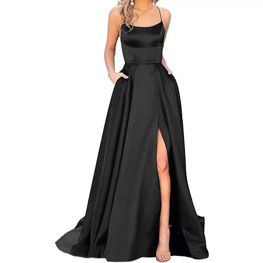 Party bridesmaid dress solid color off-shoulder long dress