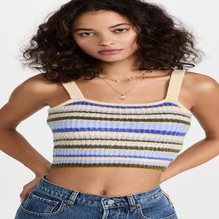 Striped Top Girl with Tank Wearing Style for Pads Bra Hot