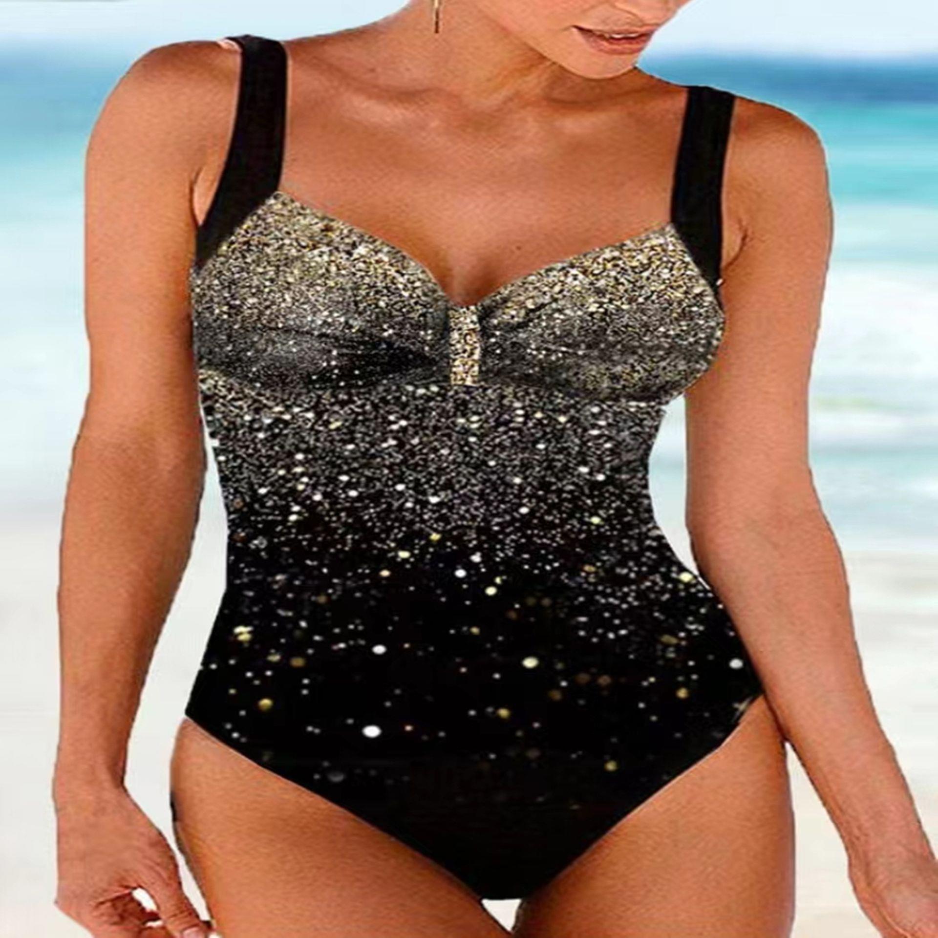 Starry sky one-piece gathered slim sexy backless bikini