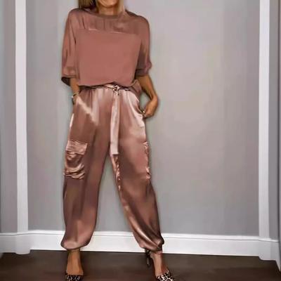 top womens suit smooth half-sleeved pants two-piece satin