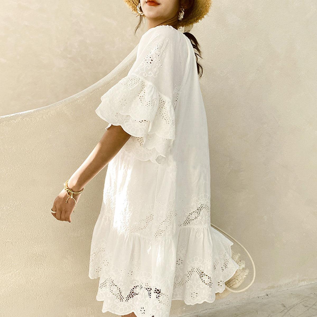 Short skirt temperament commuting pure cotton loose white