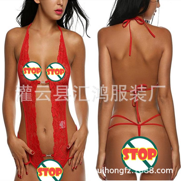 bikini hollow backless straps lace neck halter three-point
