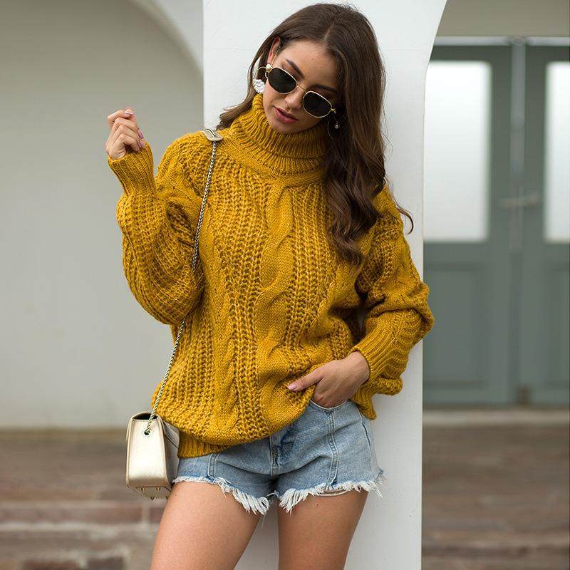 autumn winter women turtleneck sweater loose oversized
