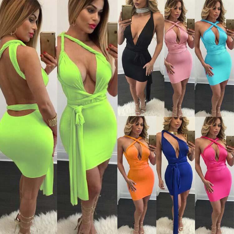 night low-neck hip V-neck tie strap chest dress sexy deep