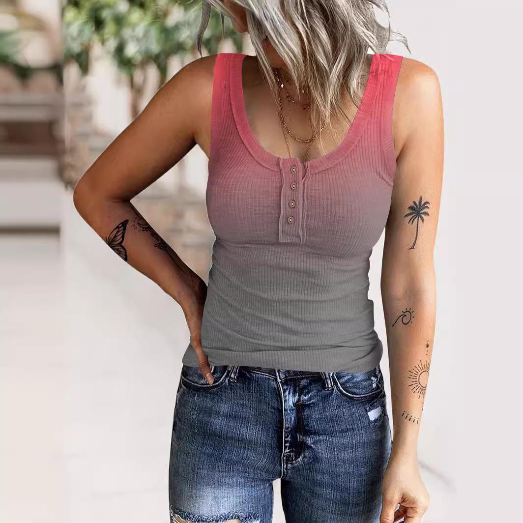 Womens summer color matching gradient sleeveless vest