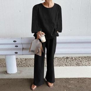 loose long casual color Womens slit trousers solid sleeve
