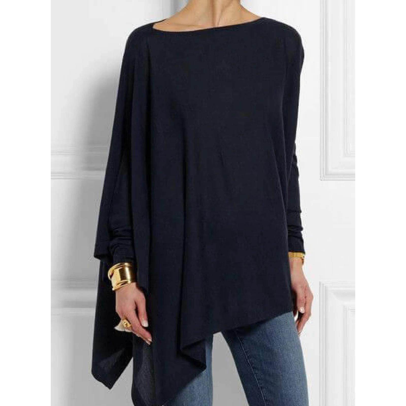 loose six T-shirt irregular sizes solid pullover top eight