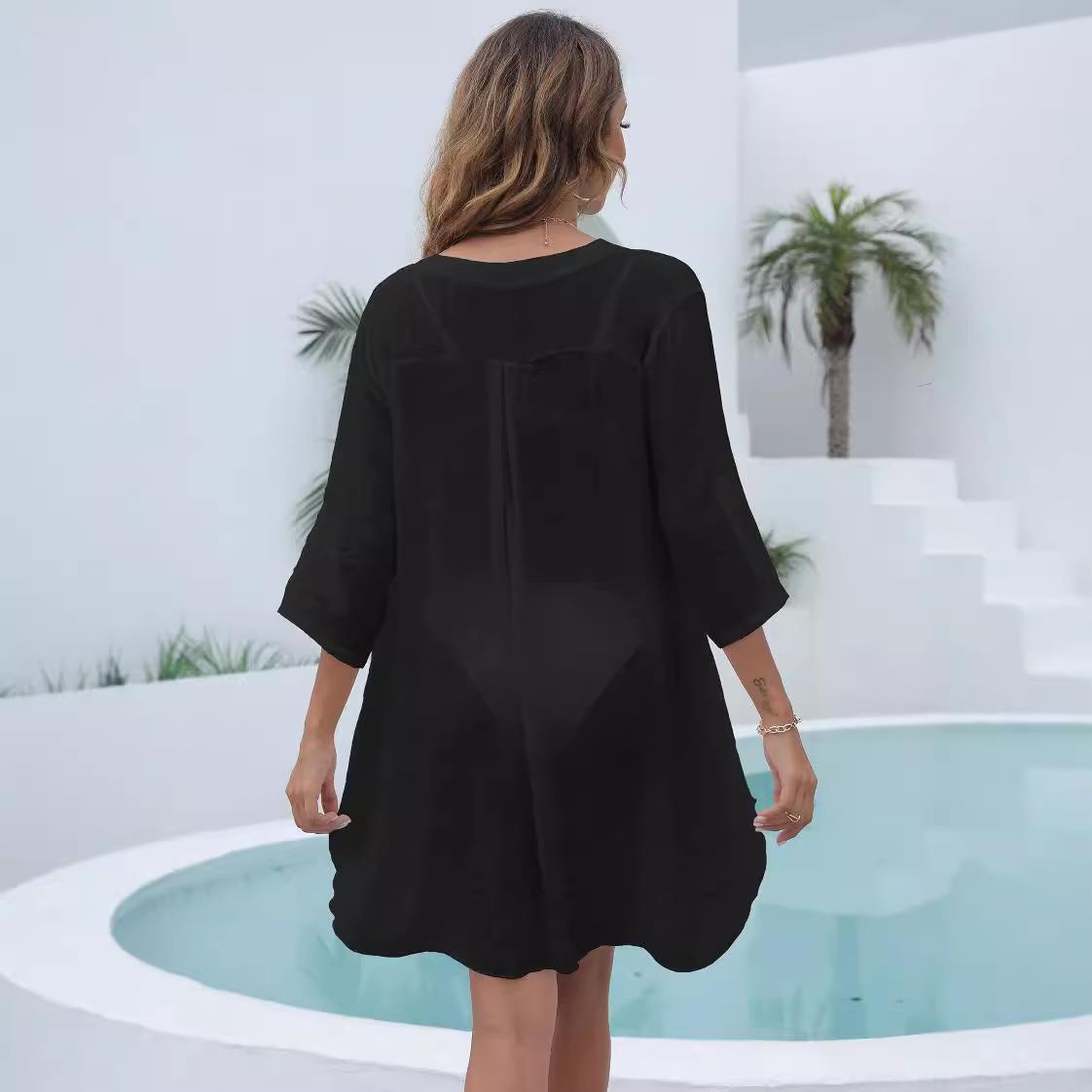 seaside deep bikini shirt dress woven beach vacation sexy