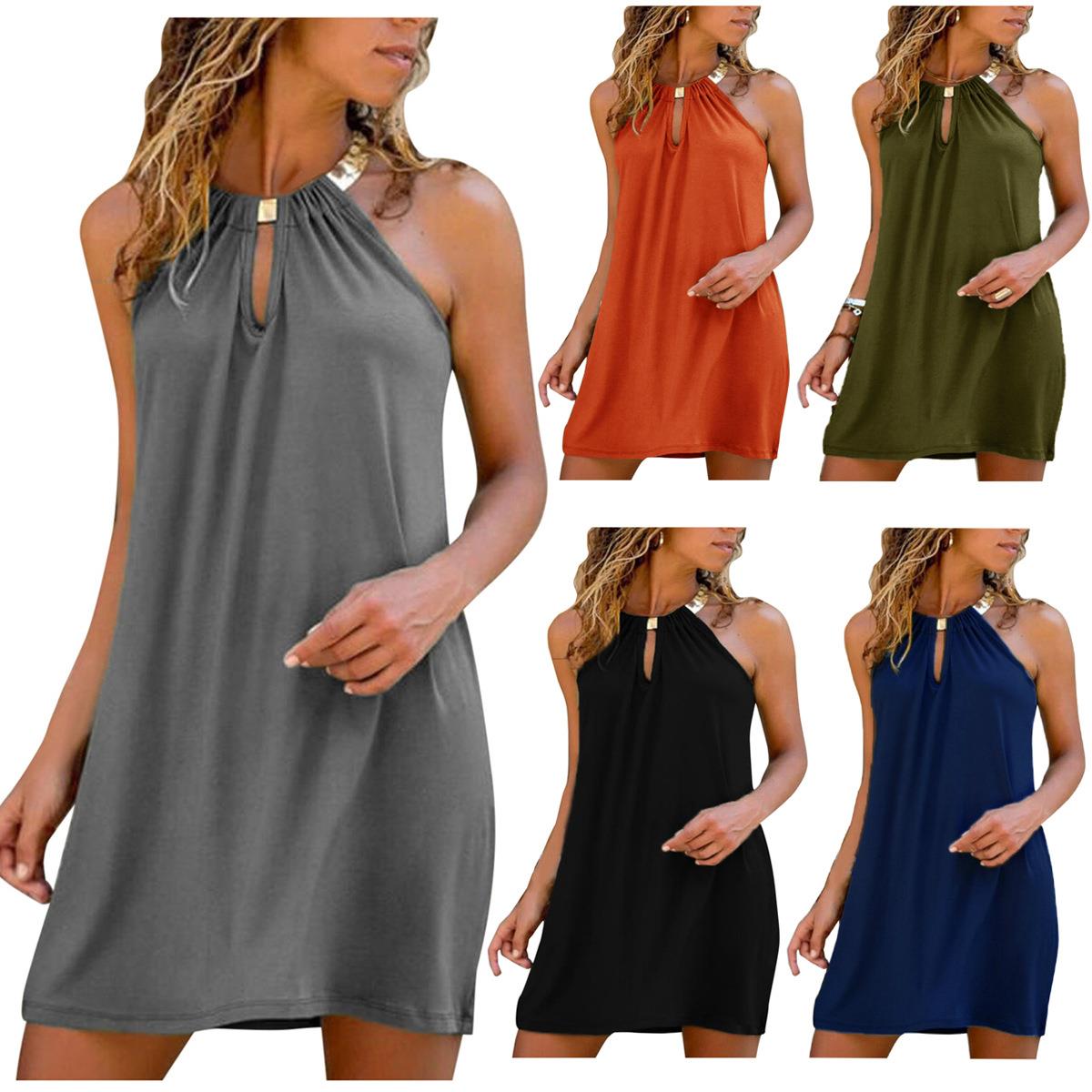 summer women dress elegant sleeveless halter neck backless