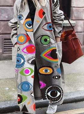 Coat Wool Womens Neck Round Beltless Cotton Loose Fashion