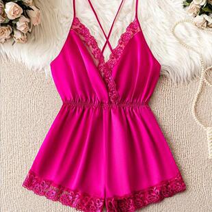 red clothes pajamas Sexy silk jumpsuit cool satin