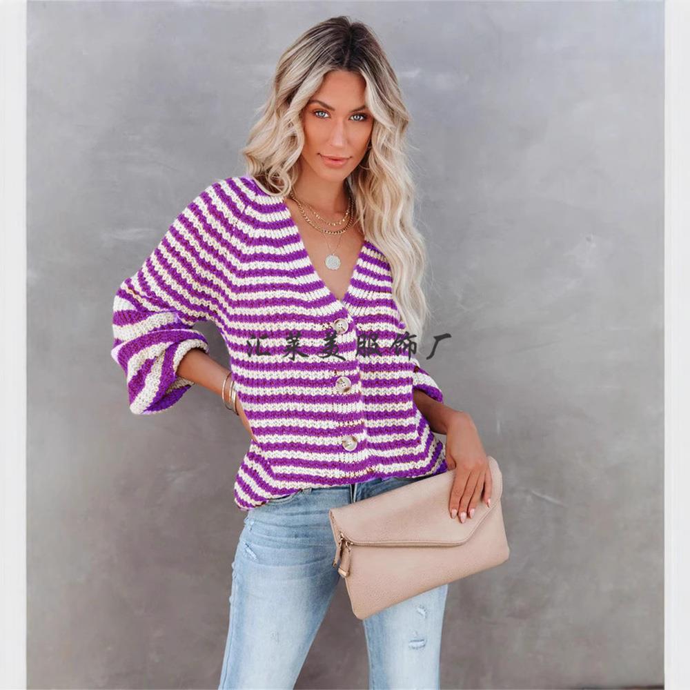 Women for Jacket Knitted Cardigan Striped Size Large Loose
