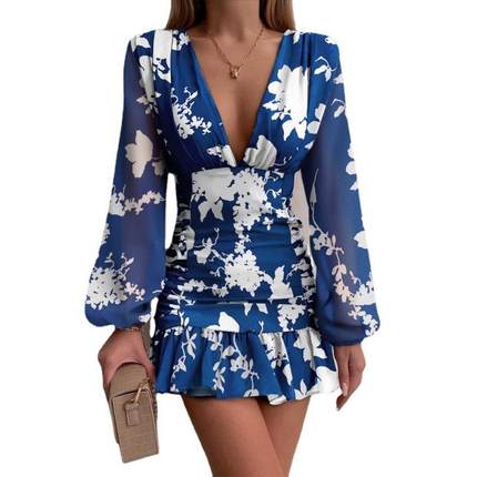 Mid-waist temperament tight commuting blue skirt pullover