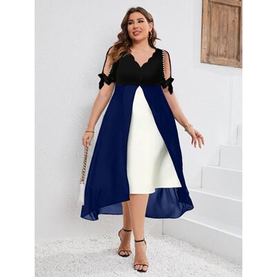 dress sleeve irregular two-piece fake splicing V-neck