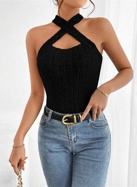 summer off shoulder slim crop tops for women halter tops