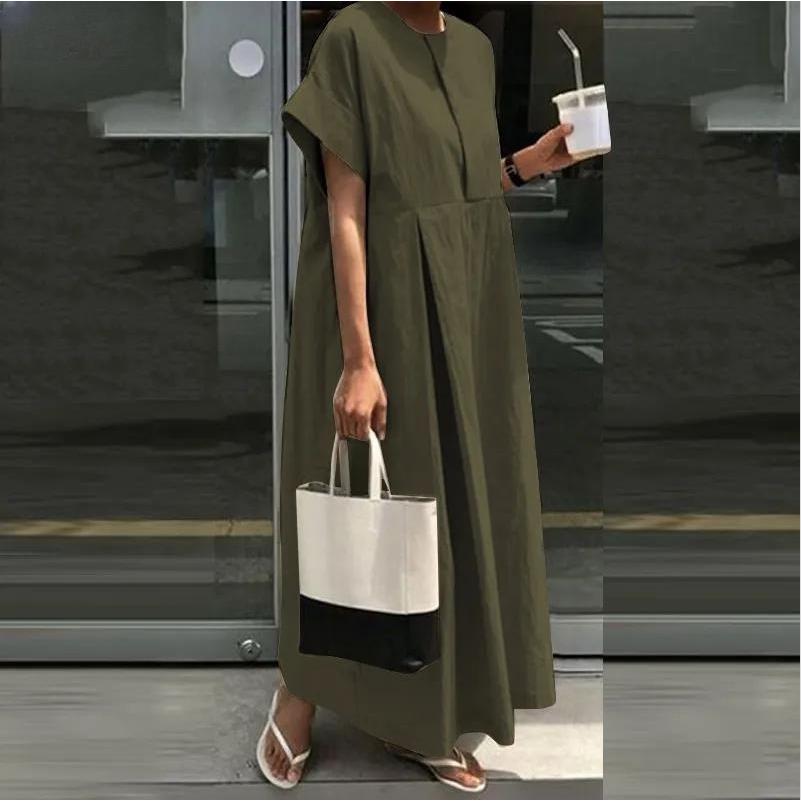 dresses size plus loose color solid linen cotton