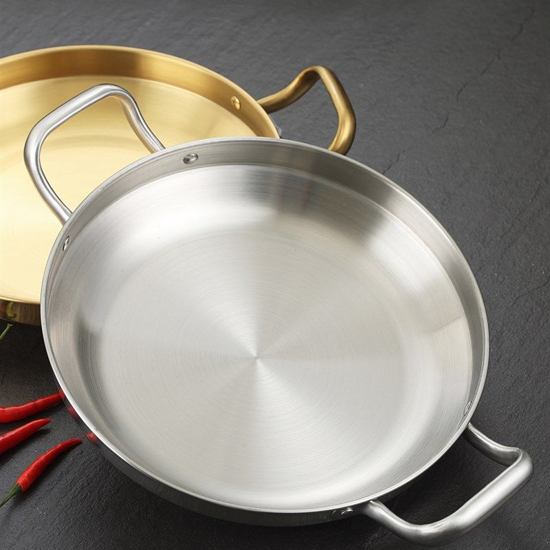速发加厚不锈钢干锅海鲜锅炸鸡盘金部浅底平锅海鲜饭锅韩式色队火