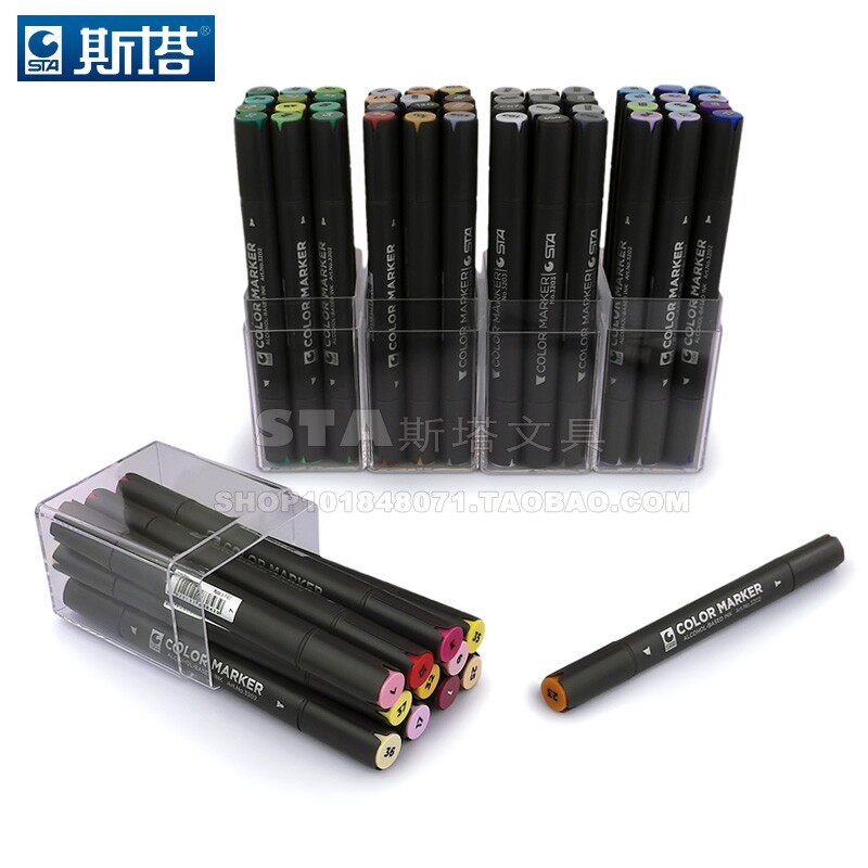 速发斯塔STA 五代 20三角杆油性马克笔 常用12 60色套装 带笔筒