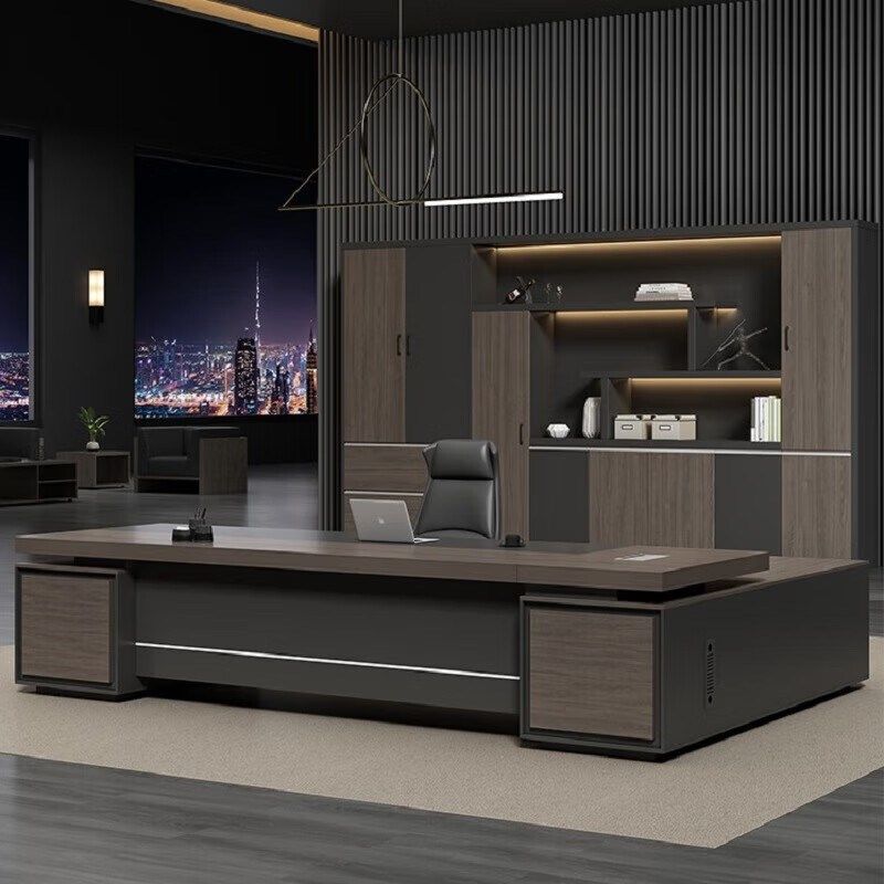 速发双柜公板桌办老桌椅组合轻新总裁桌简约板式大班台奢款主管桌